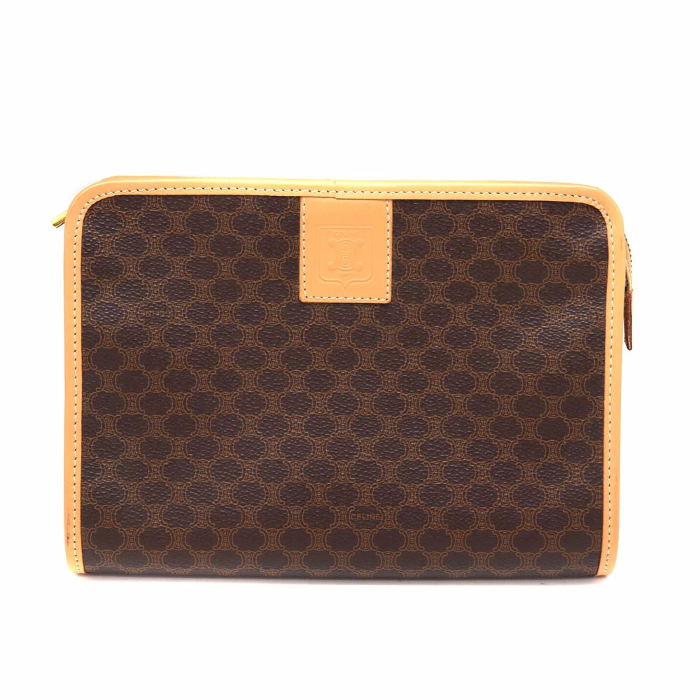 Celine Macadam Clutch Bag Shoulder Leather Brown